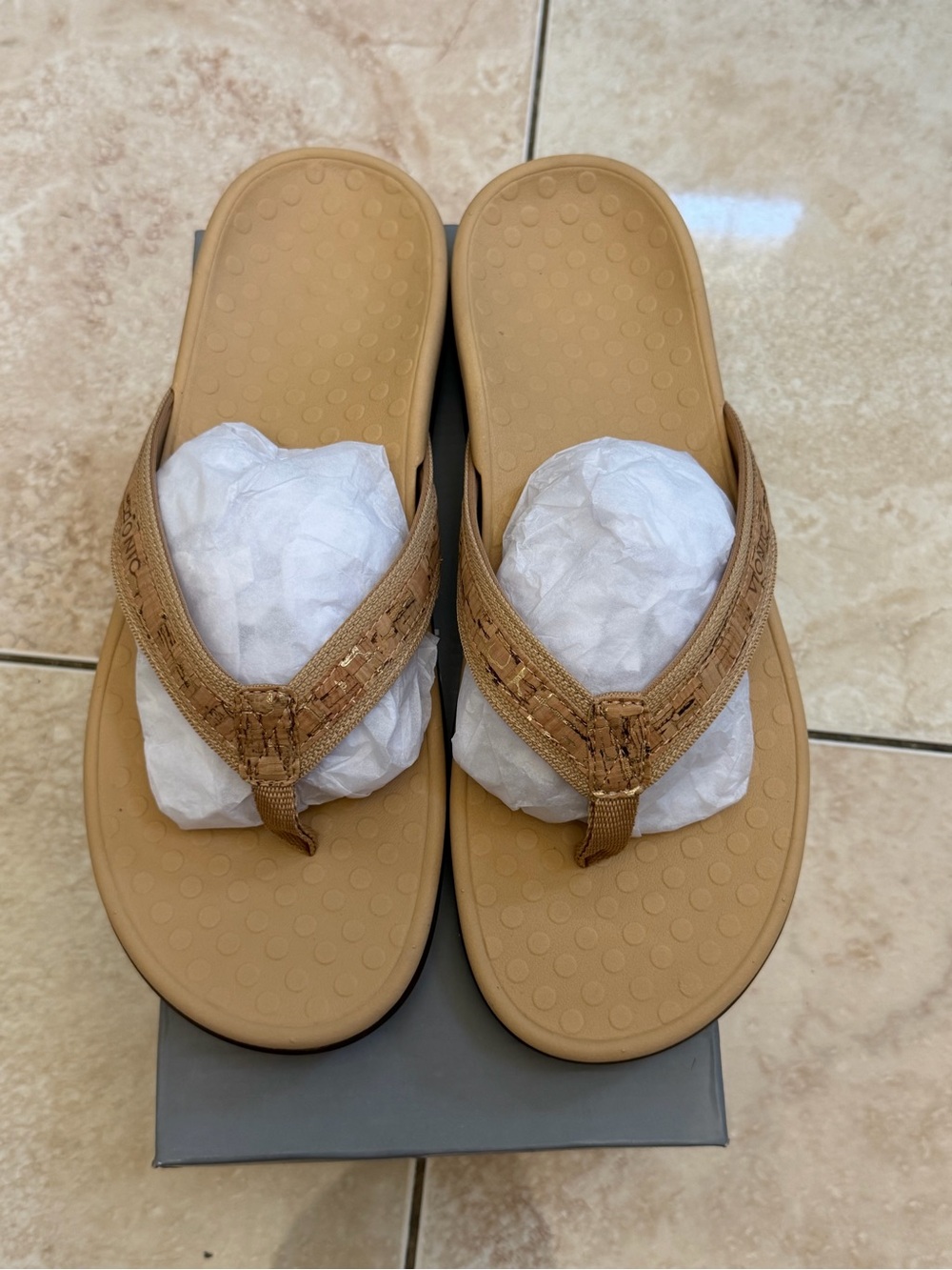 Vionic Tan/Brown Thong Sandals with Cushioned Footbed